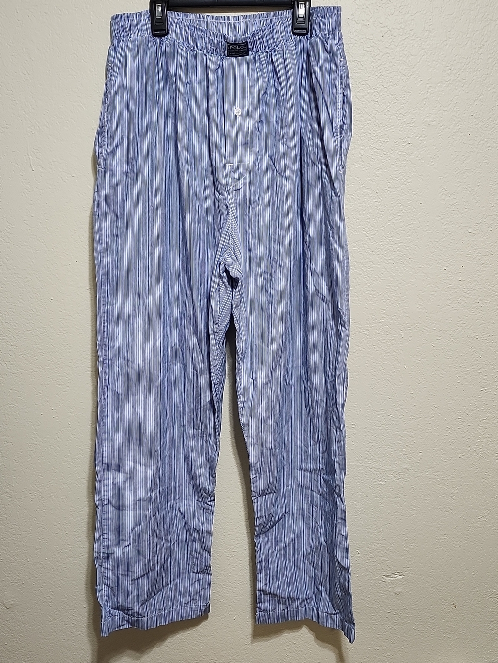 Polo Ralph Lauren Men’s Large Blue & White Striped Cotton Pajama Lounge Pants